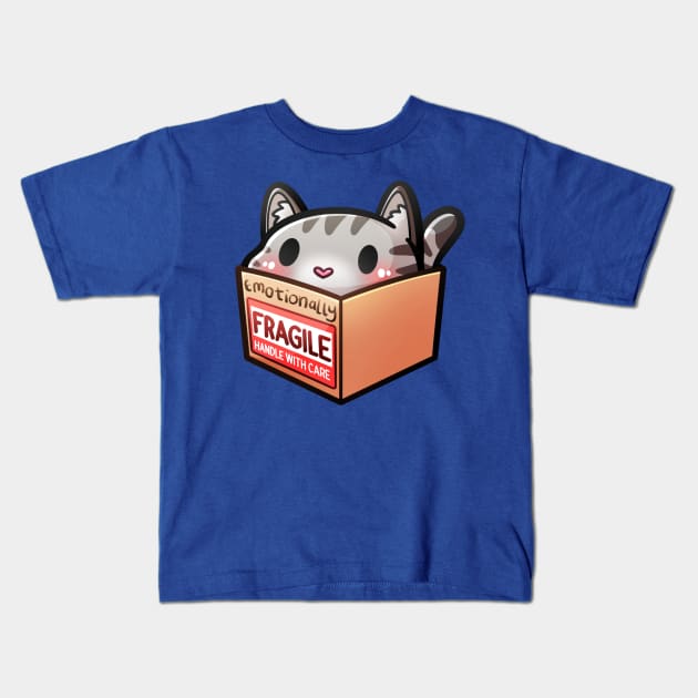 Emotionally Fragile Cat | Cat In A Box Kids T-Shirt by Sammy Doo